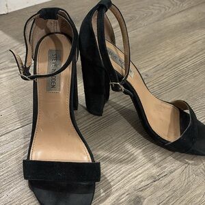 Steve Madden Black Suede Ankle Strap Block Heels